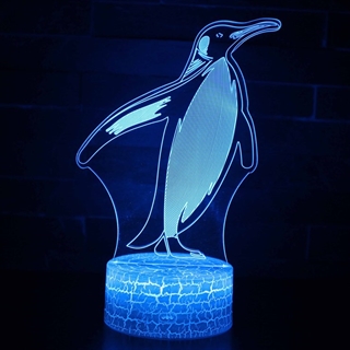 Pingvin 3D lampe med fjernbetjening - 16 lysfarver - dæmpbar